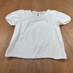 J.Crew Womens Small White Puff Sleeve Blouse Cotton Minimalist Top